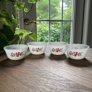 4 FIRE KING Primrose Custard Cups Ramekins, 1960s, Floral #424, Limited edition